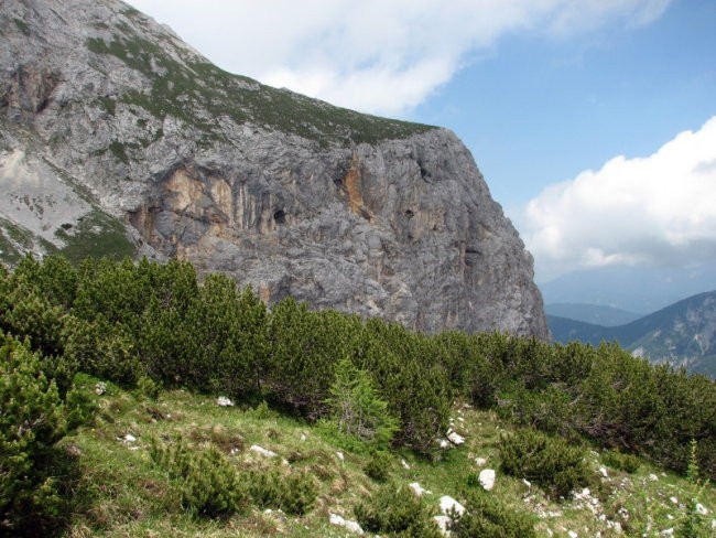 Aristokratsko Teme. Zelen prehod nanj je lepo viden. Vodi iz grape nad meliščem (povsem le