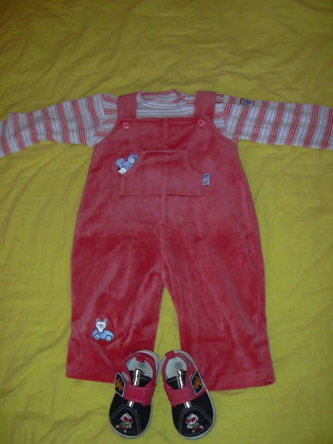 Samo opran komplet pliš hlačke in majčka št 80 in čeveljčki št 20 (te zraven podarim)...4e