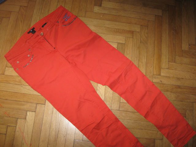 oranžne jeans hlače H&M, vel.165 (vel.38), 5€