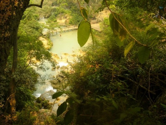 Parku in slapu je ime Kuang Si. Pravzaprav gre za sklop slapov, brzic in malih jezerc.