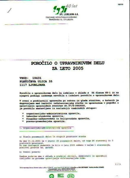 Poročilo upravnika 2005 list 1