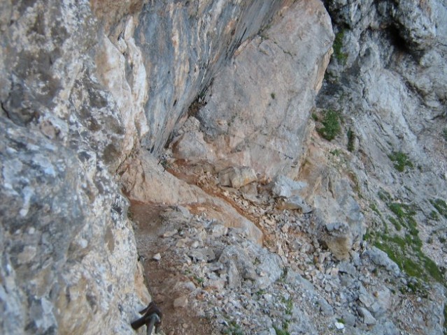 Pot je speljana po previsnih predelih severne Prisojnikove stene.