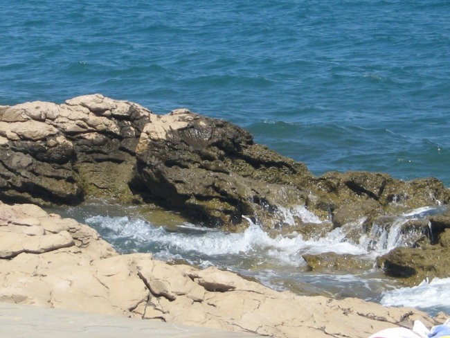 valovi se vseskozi ob oseki zaletavajo v skale