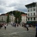Prešernov trg. Pogled na tromostovje, in Ljubljanski grad. 