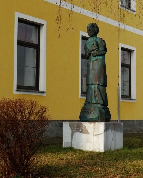 Kip franca metelka, duhovnika po katerem se imenuje osnovna šola v škocjanu