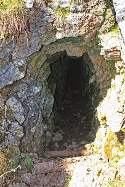Vhod v nekdanji rudnik mangana na pobočju begunjščice