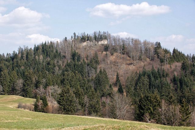 Pogled na veliki žrnovec z ruševinami gradu