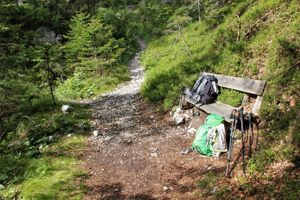 ob klopci je razpotje: levo k izviru Mahovje, desno pod Špik